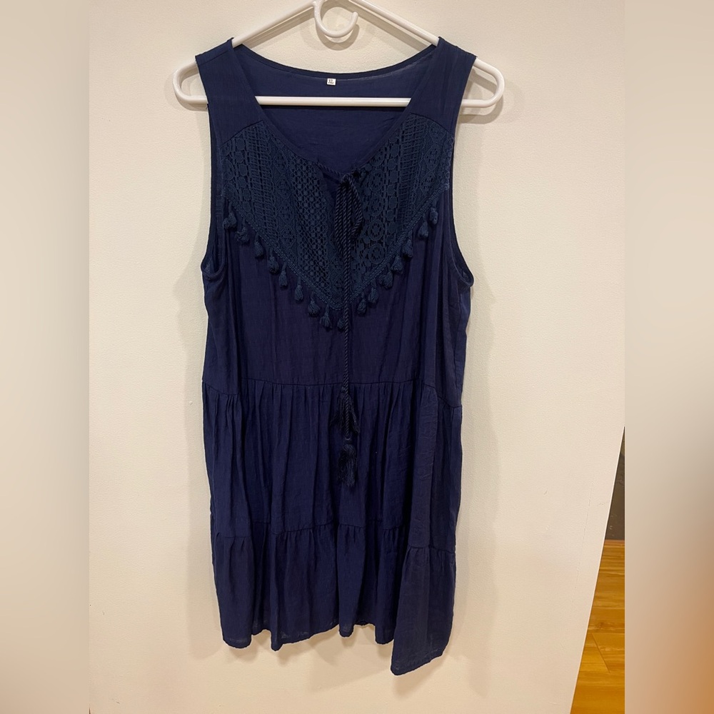 Navy Sleeveless Dress with Tassel Detail